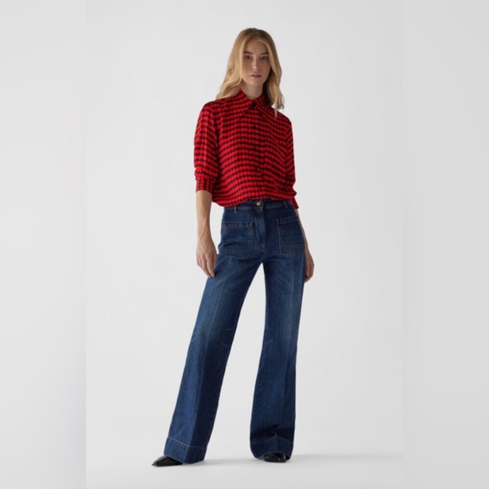 NWOT Victoria Beckham Houndstooth Blouse size US 4